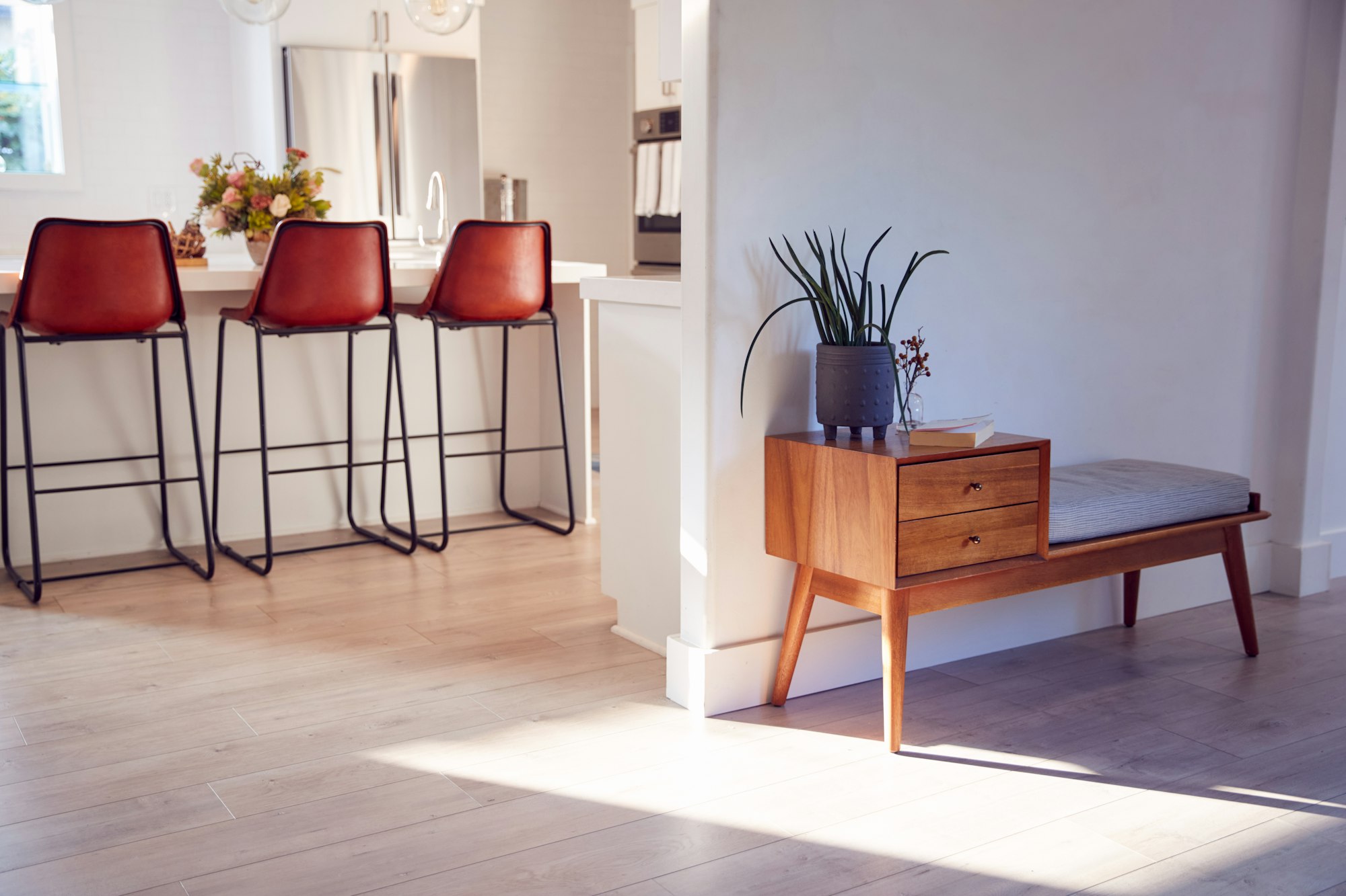 Designer Seat With Storage In Beautiful Contemporary Home