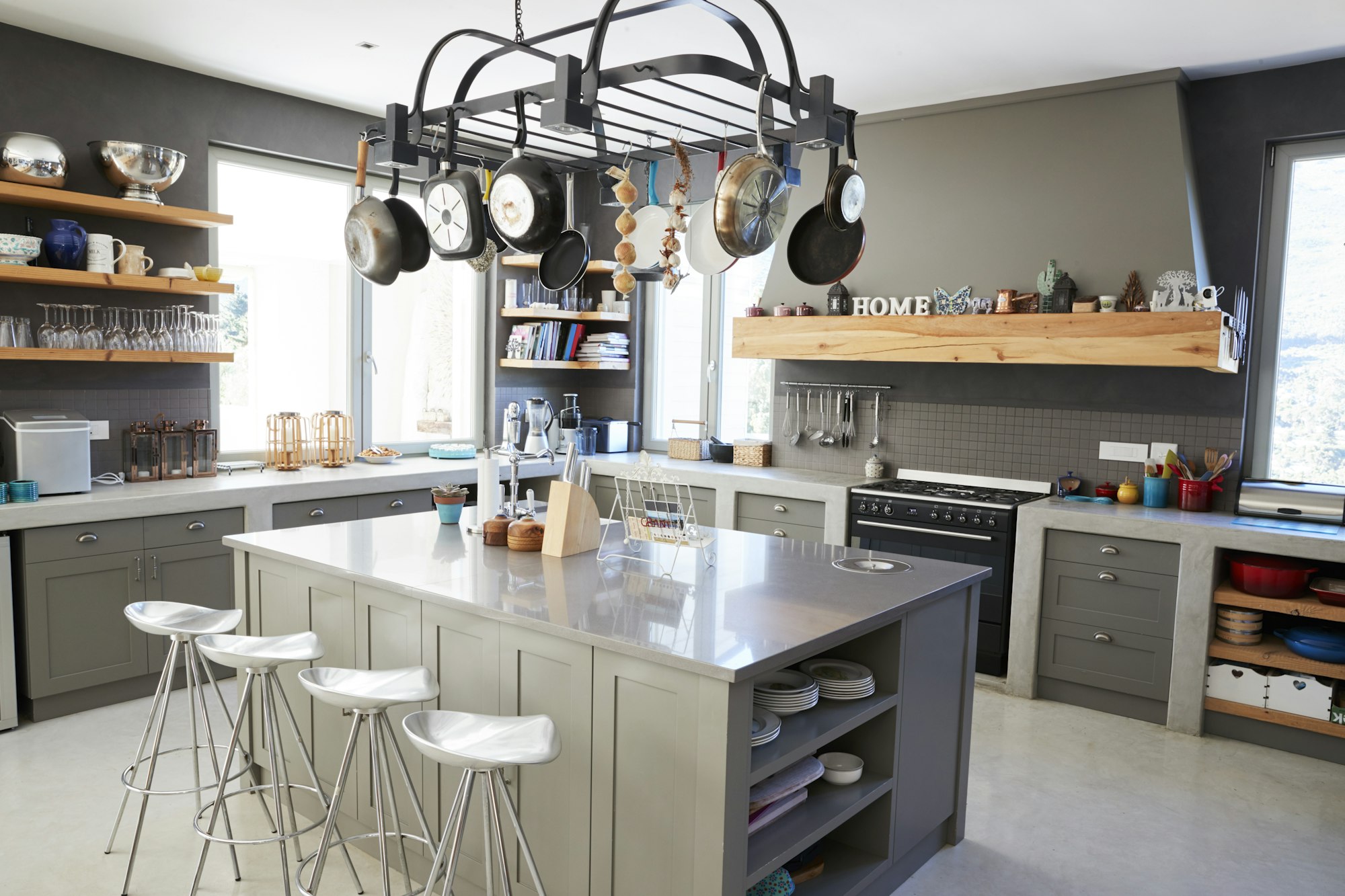 Kitchen Area Of Modern Home Interior With Island And Appliances