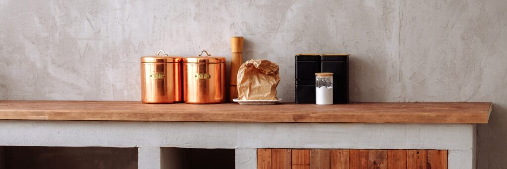 Rustic kitchen interior wooden countertop