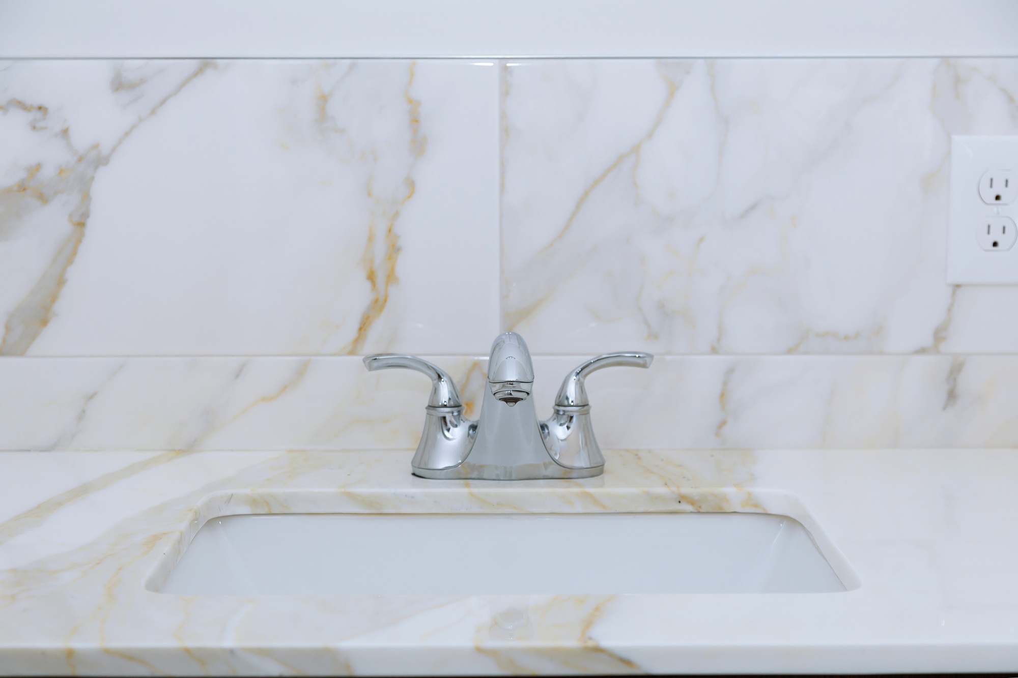 Light bathroom with marble counter top Marble counter New bathroom